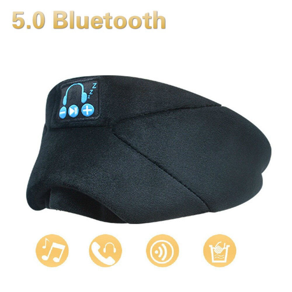 wireless Bluetooth 5.0 Eye Mask 3D Stereo Surround Sound Music call Headset Blackout Sleep Goggles Do not Press Ears: YR02 black