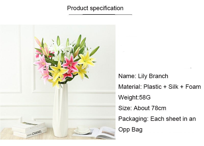 Kunstmatige Zijden Bloemen Nep Lelie Tak 78Cm Lange Diy Creatieve Boeket Verjaardag Moeder Dag Valentijn Pasen Decoratie