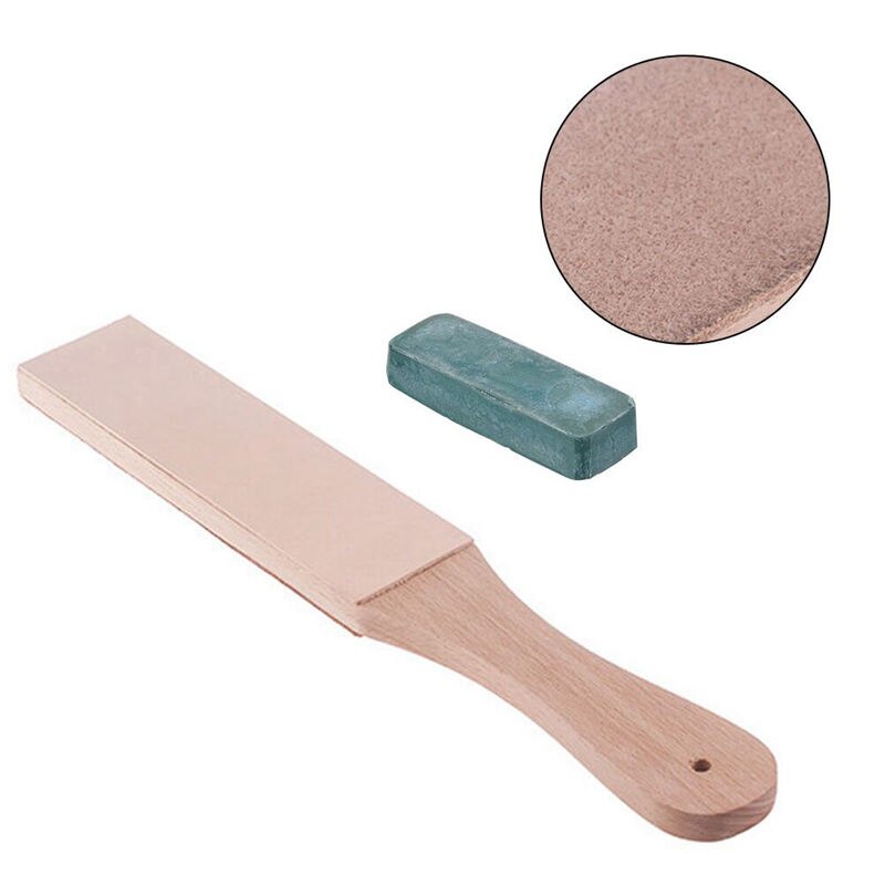 Knivslibningssæt træhåndtag læder slibestrop håndlavede barbermaskiner polerbræt og polering af vokslæderpasta