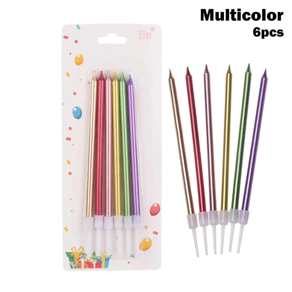 Vela para tarta de lápiz largo 6 uds., vela para tarta de cumpleaños, fuego seguro para niños, de cumpleaños, pastel de bodas, decoración con velas para el hogar: multicolor