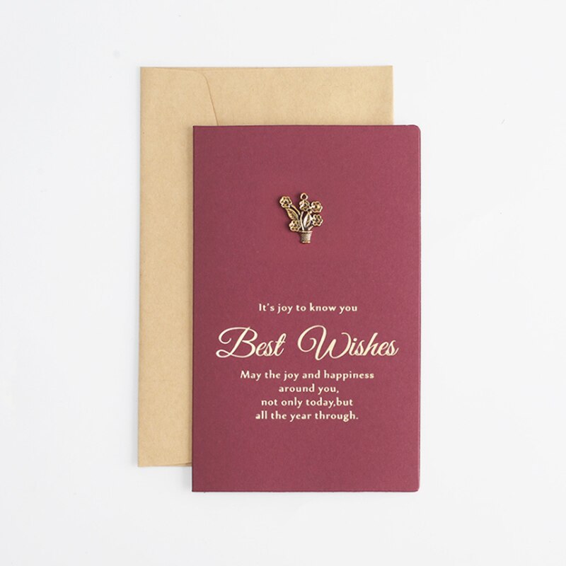 Retro Metal Bronzing Greeting Card Birthday Party Blessing Card Adult Wedding Thanksgiving Message Christmas Card: E 1pcs
