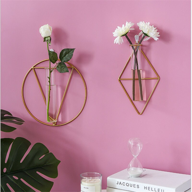 Muur Opknoping Glazen Reageerbuis Vaas Helder Hydrocultuur Pot Container Bloem Fles Shop Home Decoratie Ornament Gratis Punch