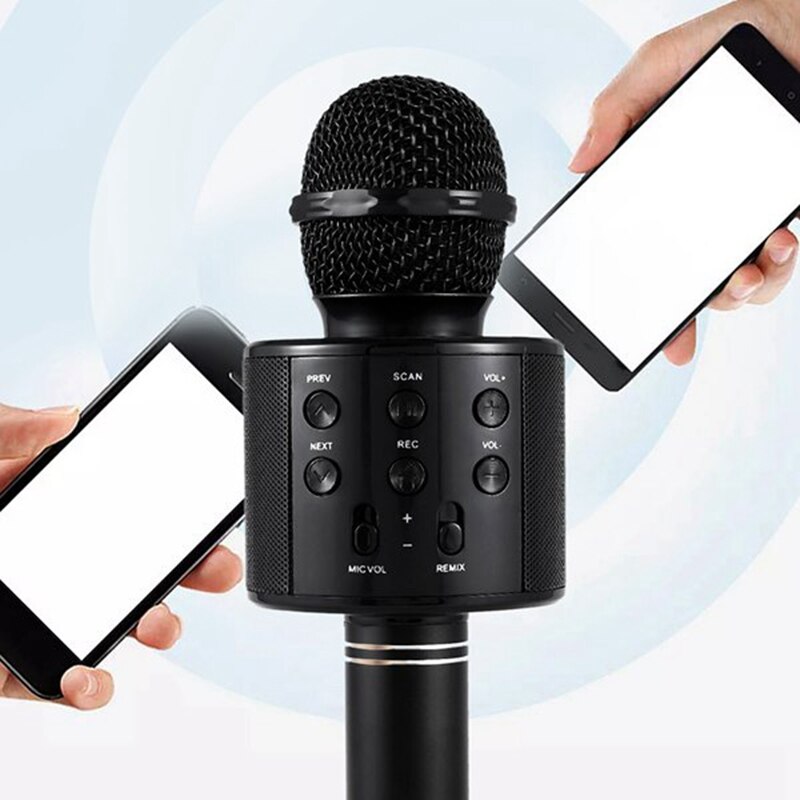 Black Portable Handheld Wireless Bluetooth Karaoke OK Microphone and Bluetooth Speaker MIC Speaker Record Music KTV Microphone