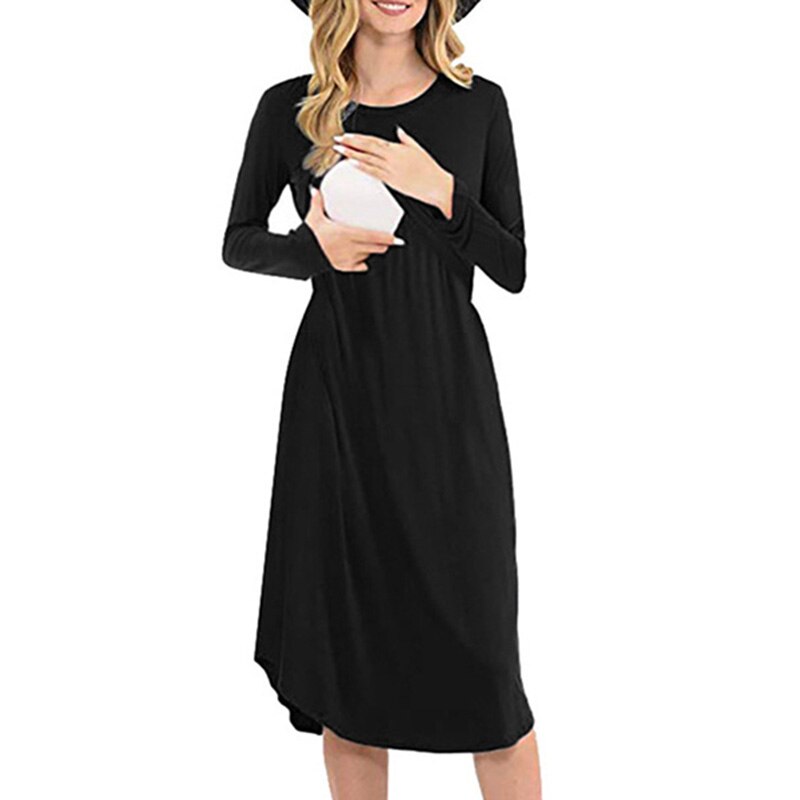 PatPat-Vestido de manga larga para lactancia, prenda , unicolor, recién llegado,