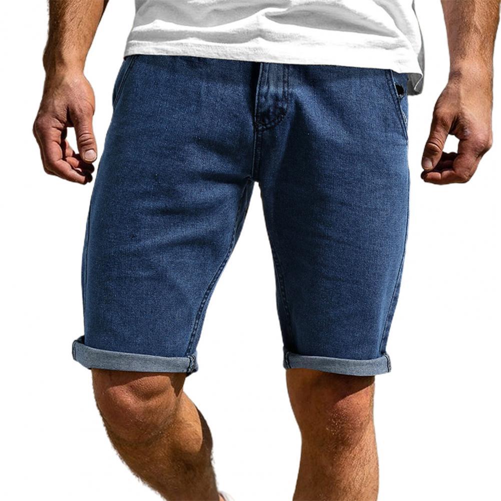 Men Denim Shorts Zipper closure multi-pocket Solid Color Knee Length Summer Mid Rise Loose Shorts Party Streetwear jeans