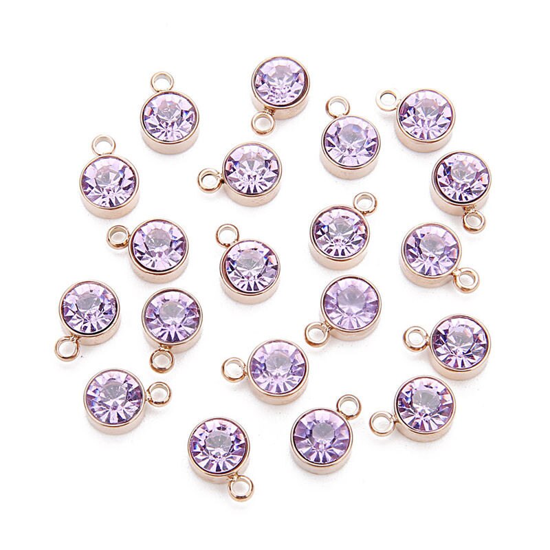 5pcs 12 Colors Stainless Steel Colorful Crystal Charms Cz Rhinestone Birthdaystone Charm &Pendant For Birthday Jewelry Making: light purple