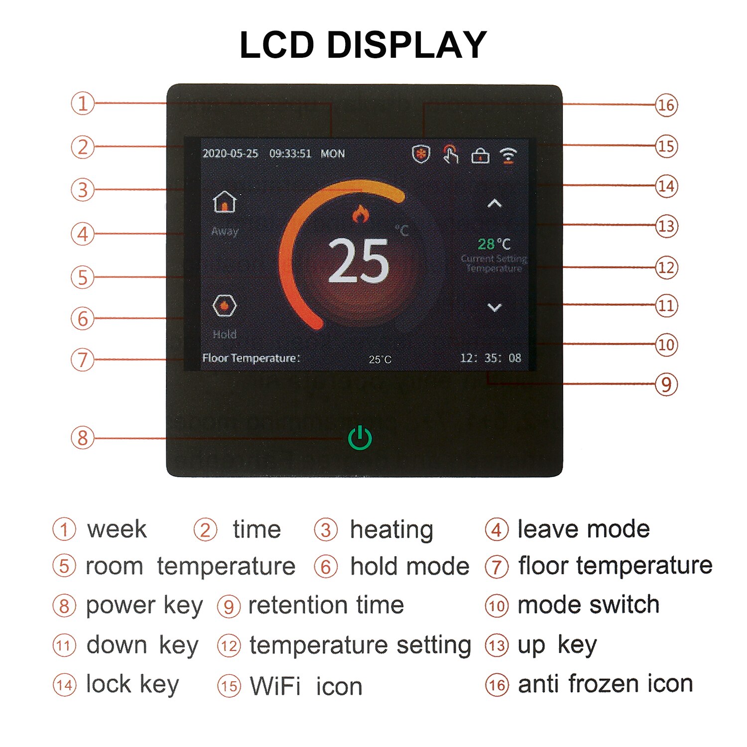 16A Smart Thermostat Programmable Thermostat with WIFI Electric Heating Digital Temperature Controller for Home School Office