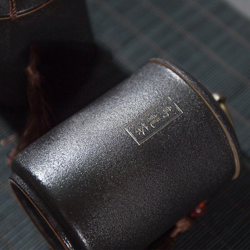 Black Pottery Tea Caddy Ceramic Sealed Storage Tank Plain Tea Canister Spice Jars Coffee Storage Box Kitchen Container