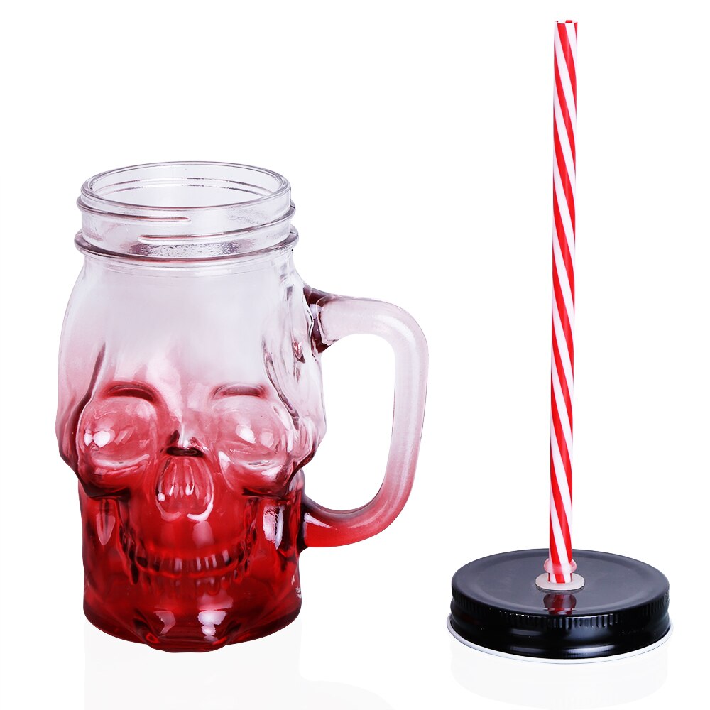 Tasse de bière en verre de 500ML | Bocal pour crâne de maçon 1 pièce, tasse de bière au avec une paille et couvercle comme décoration de Bar maison pour boire un paquet