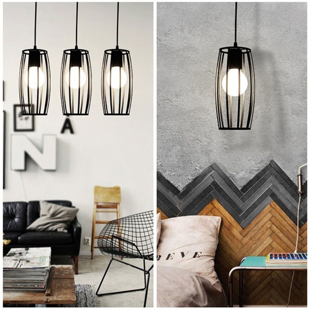 Hanging Light Square Lampshade E27 Bulb Retro Ceiling Light Fitting Lamp Guard Wire Cage Lamp Cover Lamp shades Chandelier Decor