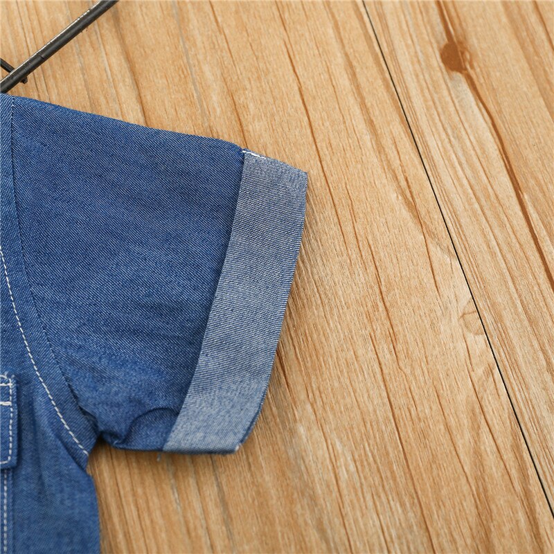 Baby Romper Kids Blauw Turn-Down Kraag Korte Mouwen Jumpsuit Bow-Tie Voor Zomer Baby Boy Kleding 0-24 Maanden