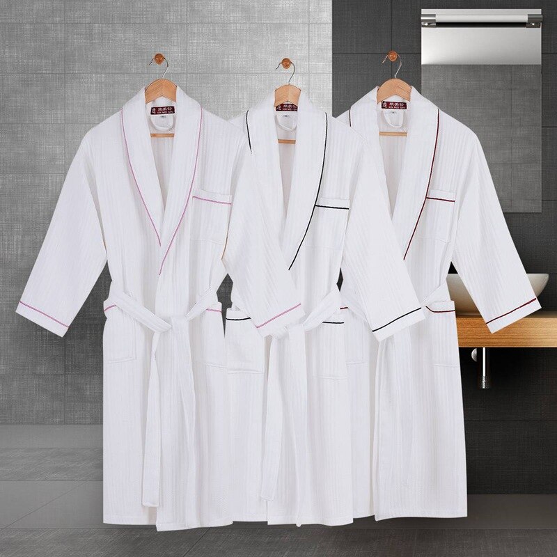 Badekåbe herre bomuld sovekåbe vaffelkåbe herre langærmet mandlig komfortabel afslappet hjemmetøj nattøj nattøj hvid