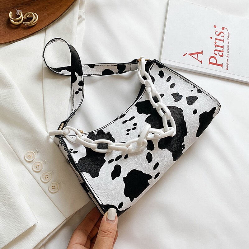Di modo di Latte di Mucca Borsa Delle Donne di Stampa Borsoni Femminile casuale Sotto Le Ascelle Borse A Spalla Popolare Semplice Femminile Borsa Quotidiana per Dropshipping: 8