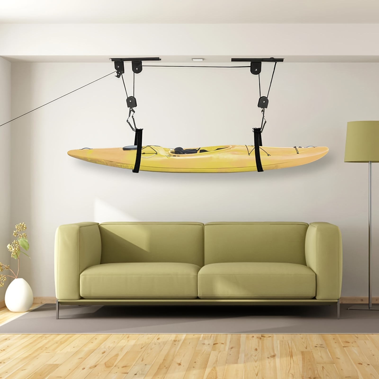 1 conjunto de guindaste de bicicleta, armazenamento de garagem, sistema de polia de elevação de bicicleta com rolamento de 60kg, rack de teto resistente, cabide de bicicleta