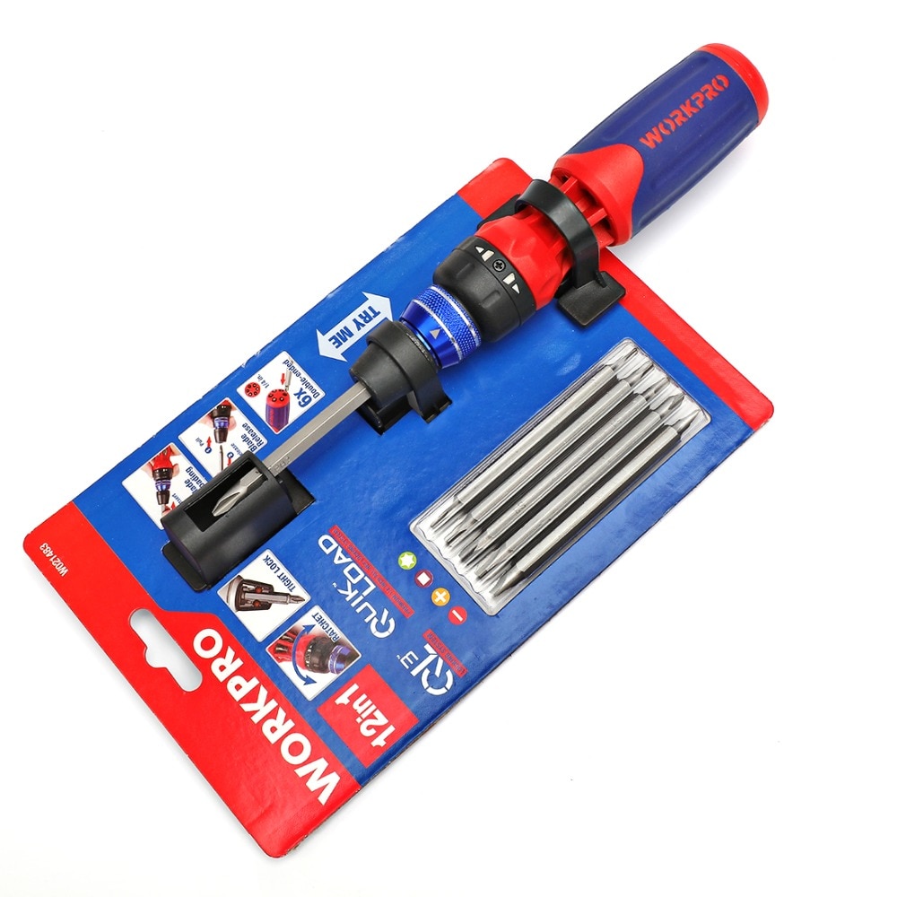 WORKPRO Ratcheting Screwdriver 12 in 1 Screwdriver set Quick Load Mechanism Screwdrivers S2 Bits Screwdriver Bit Set