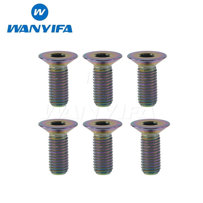 Wanyifa titan bolt  m6 x 10 15 25 30 35 40mm ti forsenkede skruer unbrakon flatt hode for sykkel tilbehør: M6 x 10 regnbue