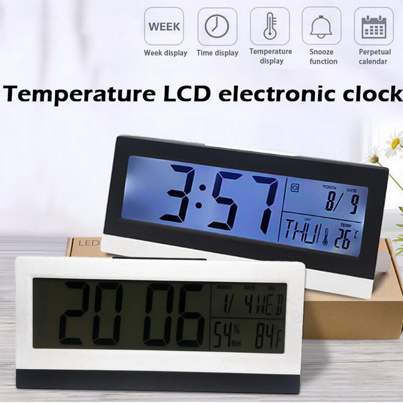 1pc Desk Digital Alarm Clock Time Temperature Date Humidity Display Night Light Perpetual Calendar Backlight Display