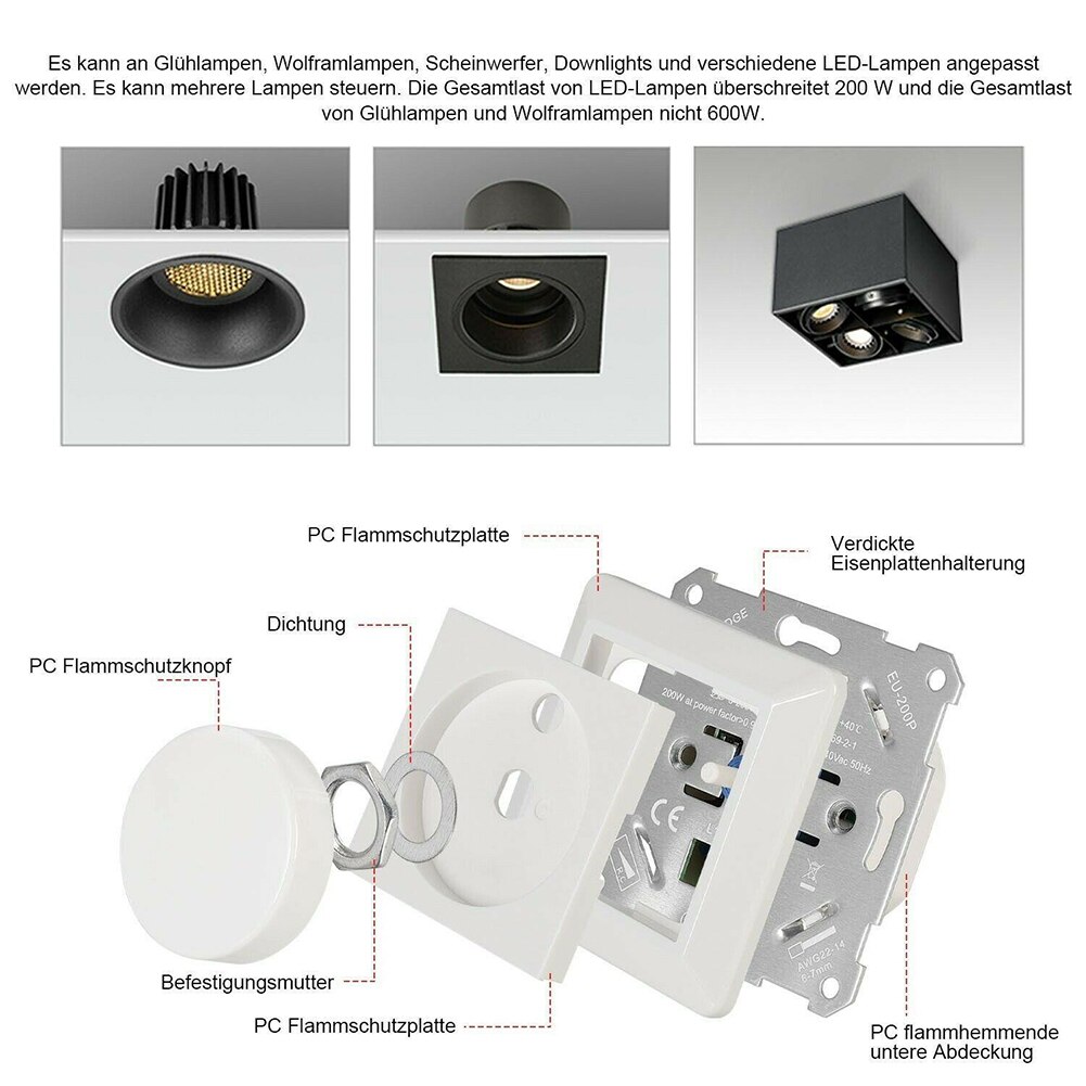 230V 10-200W Led Dimmer AC IP20 For Incandescent Halogen LED Lamps Push Button Switch Lighting Dimmers