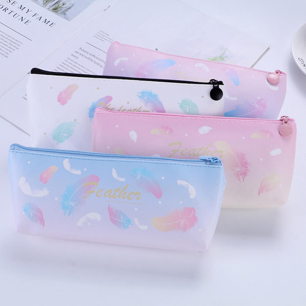 Estuche de lápices de plumas Kawaii, bolsa organizadora de soporte para lápiz de gran capacidad con cremallera para estudiantes, caja de lápices para Colegio, suministros