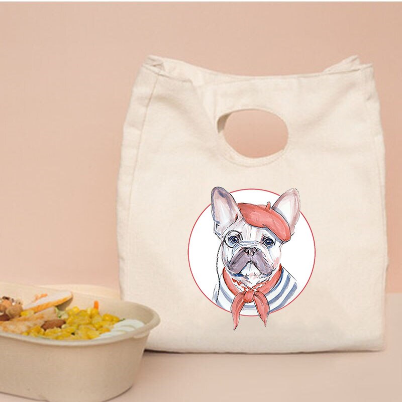 Sac à déjeuner isolant imprimé bouledogue français, sac de pique-nique Portable pour garder les aliments au , pochette fourre-tout isotherme pour l&#39;école,: Q00143-TBBG-C