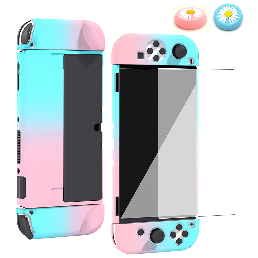 Hard Shell Micro-Frosted Cover Case Voor Schakelaar Oled &amp; Joycon Controller Game Accessoires 4 Thumb Grip Cap En screen Protector: Rood