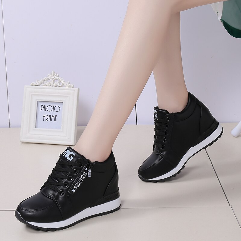 Herfst zwart wit verborgen sleehak casual schoenen lente dames lift hoge hakken laarzen dames sneakers 6cm hakken