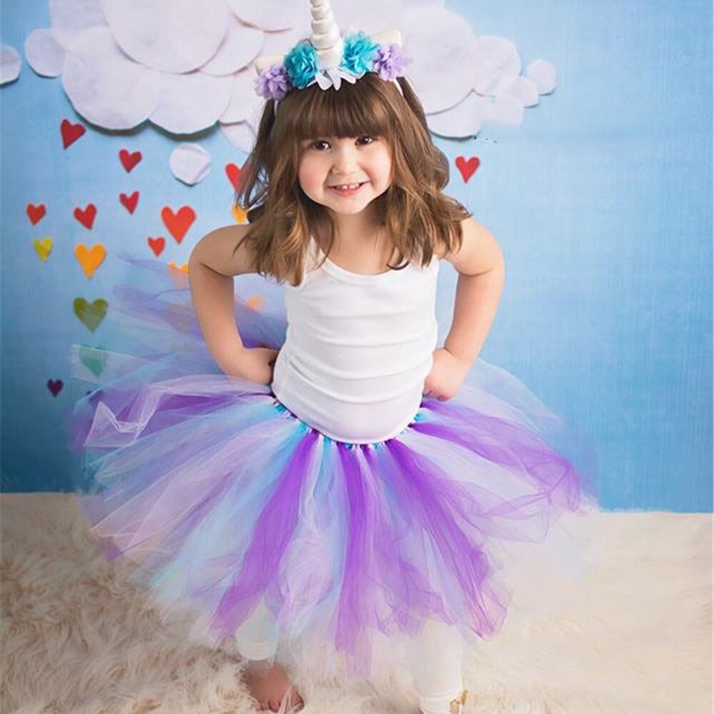 Baby Meisjes Pastel Eenhoorn Tutu Rokken Kids Ballet Tulle Pettiskirt Onderrokken Met Bloem Hairbow Kinderen Party Kostuum Rokken