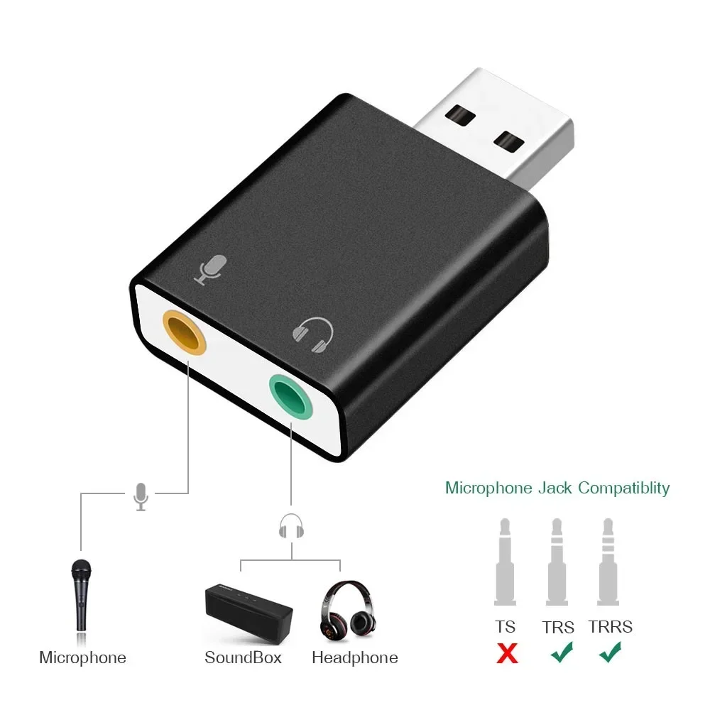 Placa de som interface de áudio usb adaptador de fone de ouvido placa de som para microfone alto-falante computador portátil placa de som externa