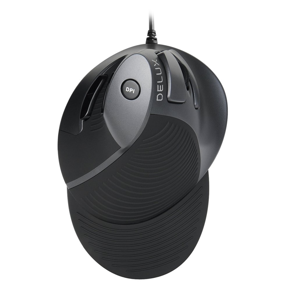 Delux  m618gx draadloze gamemuis met 6 knoppen, 1600 dpi, ergonomische verticale computermuis met rubberen beschermhoes voor pc en laptop.