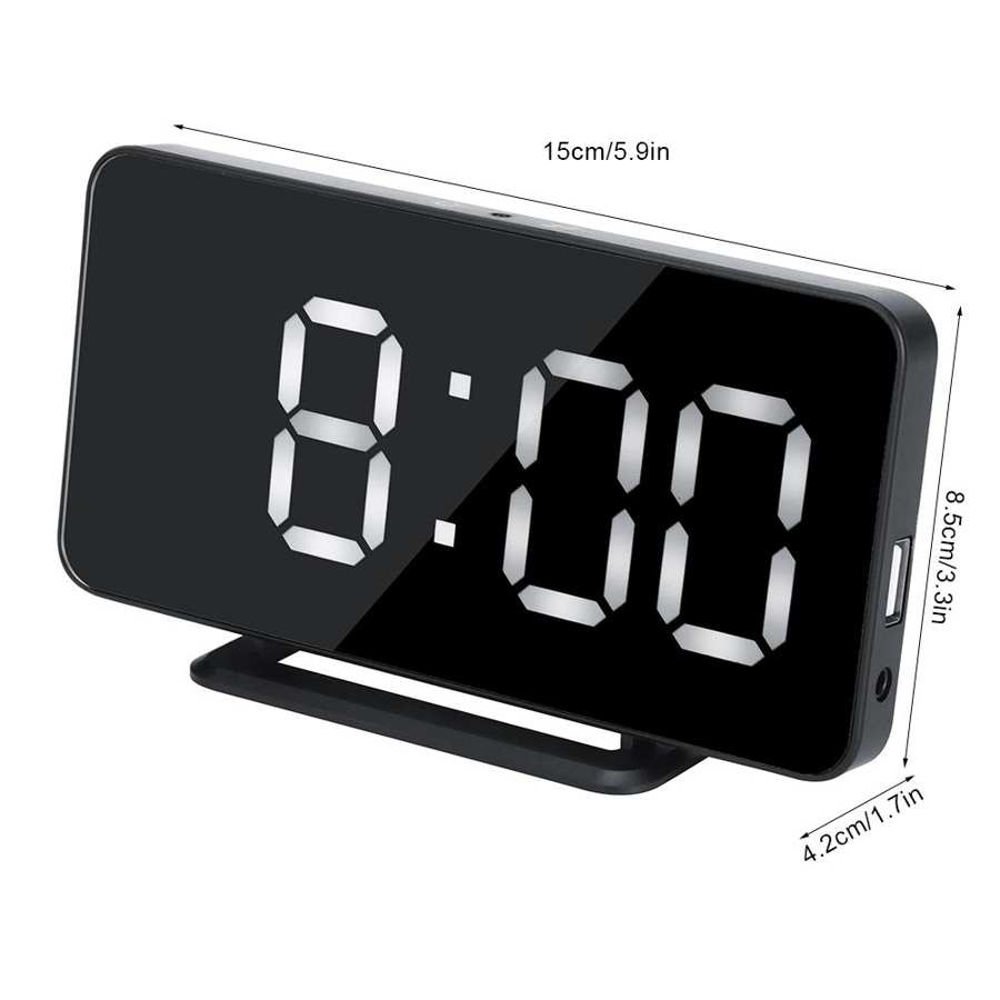 LED Mirror Electronic Clock with Temperature Display Automatic Brightness Wall Mounted or On the Desk Material Desk