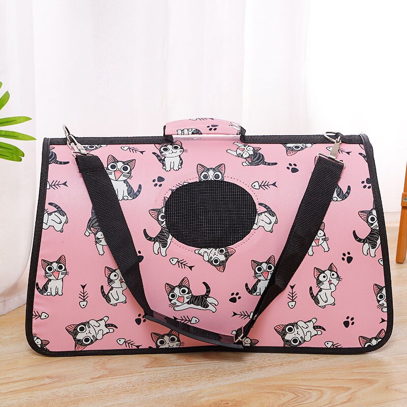 Cat Backpack Small Oxford Cloth Pet Bag Carrier Accessories Transporter Cage Dog Car Supplies Goods For Animals Travel Products: Pink Smiley Cat / 52x22x29cm
