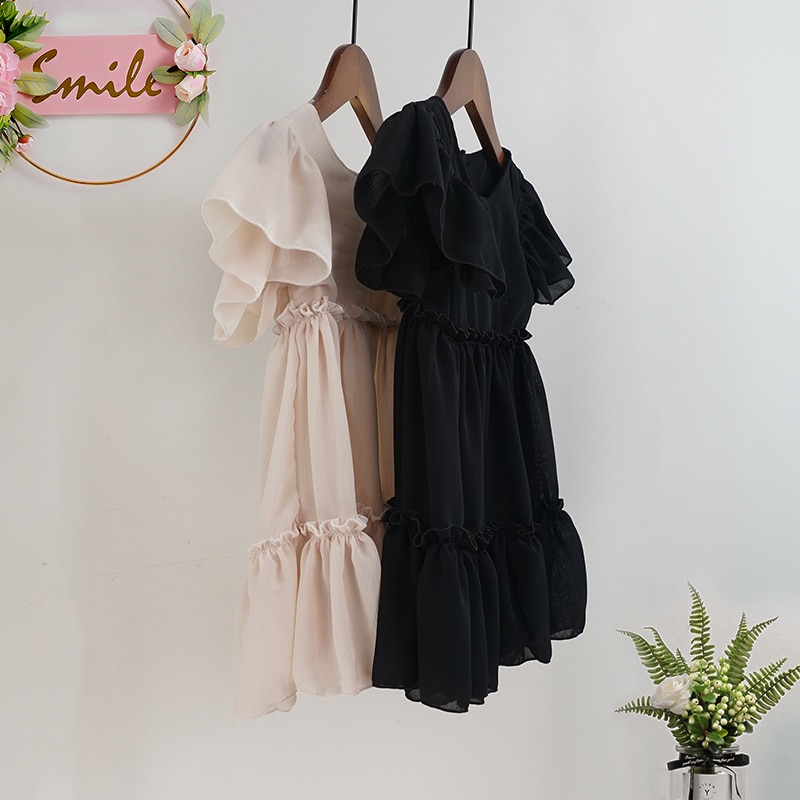 Summer Girls Dress Chiffon Draped Princess Children Kids Dresses For Girls Vestidos De Verano White Black Sukienki 2-6yrs