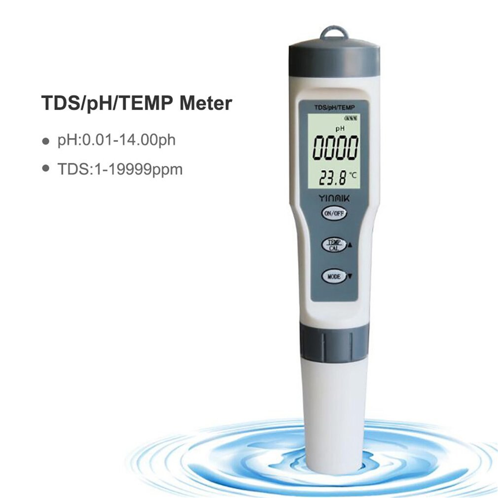 PH Meter 3 in 1 PH/TDS/Temperature Meter Digital Water Monitor Tester Detector for Pools Drinking Water Aquariums