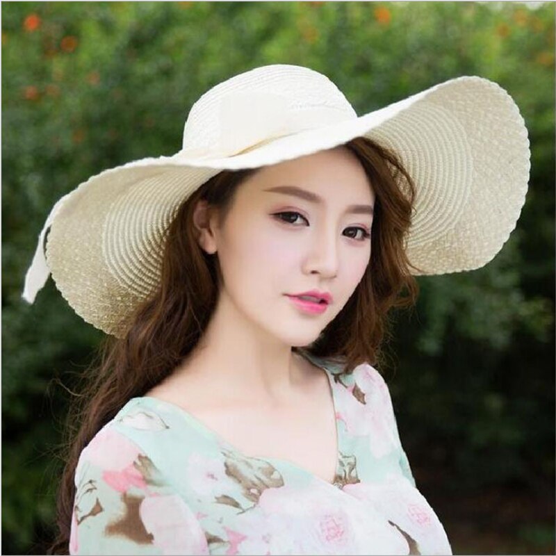 Sommarhatt dam stråhatt med stor brätte solfloppig bred brätte hattar pilbåge hopfällbar strandmössa gorros mujer verano