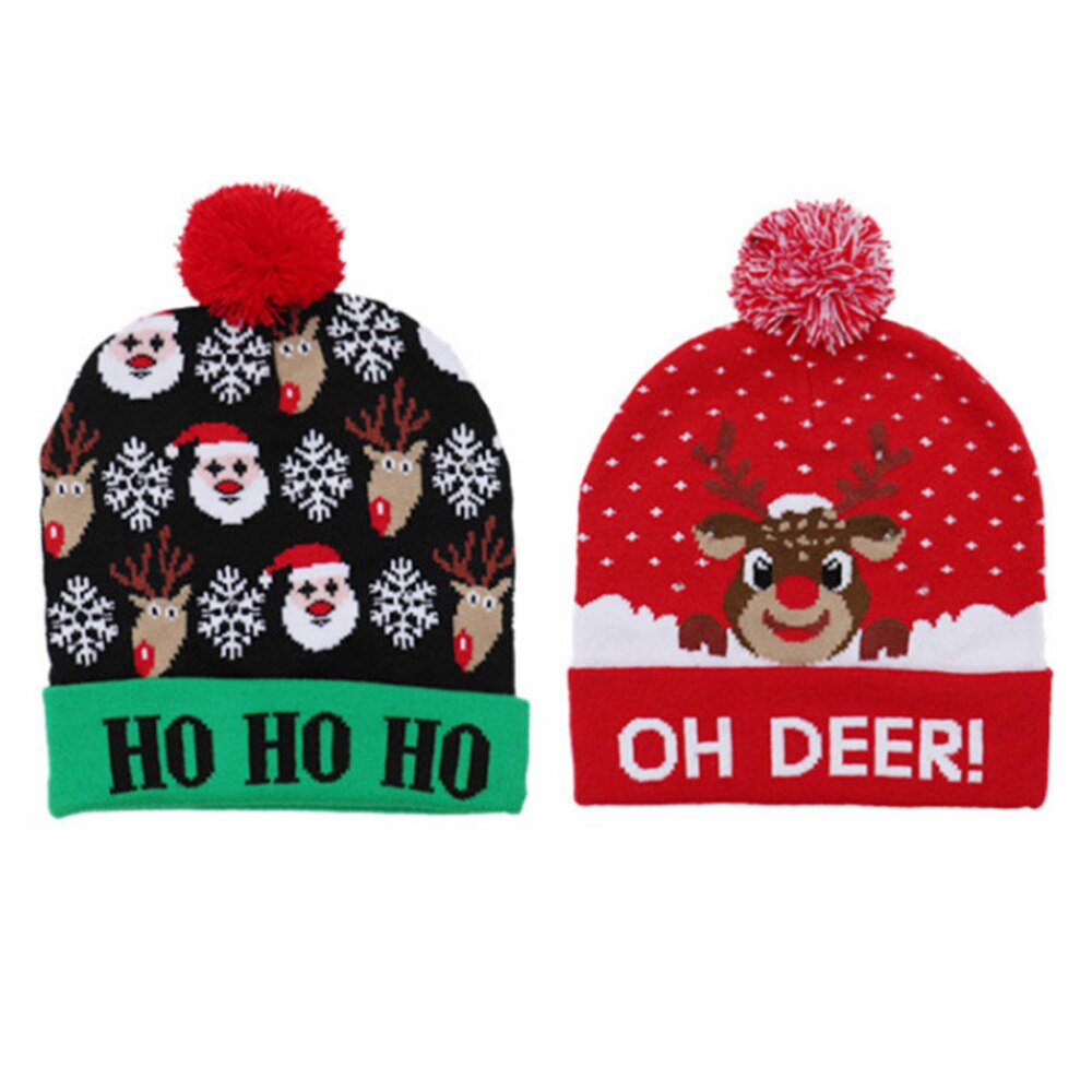 2Pcs Goede Kerst Beanie Gloeiende Hoed Voor Kinderen Decoratie Party Volwassenen