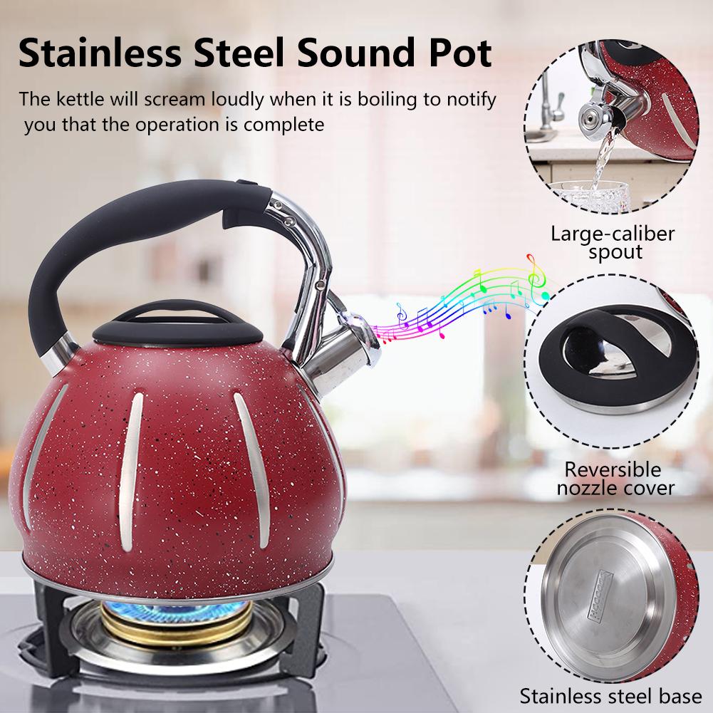 3L Red Whistling Kettle For Gas Stove All Stovetop Stainless Steel Coffee Tea Boiling Kettle With Whistle Large Capacity Teapot