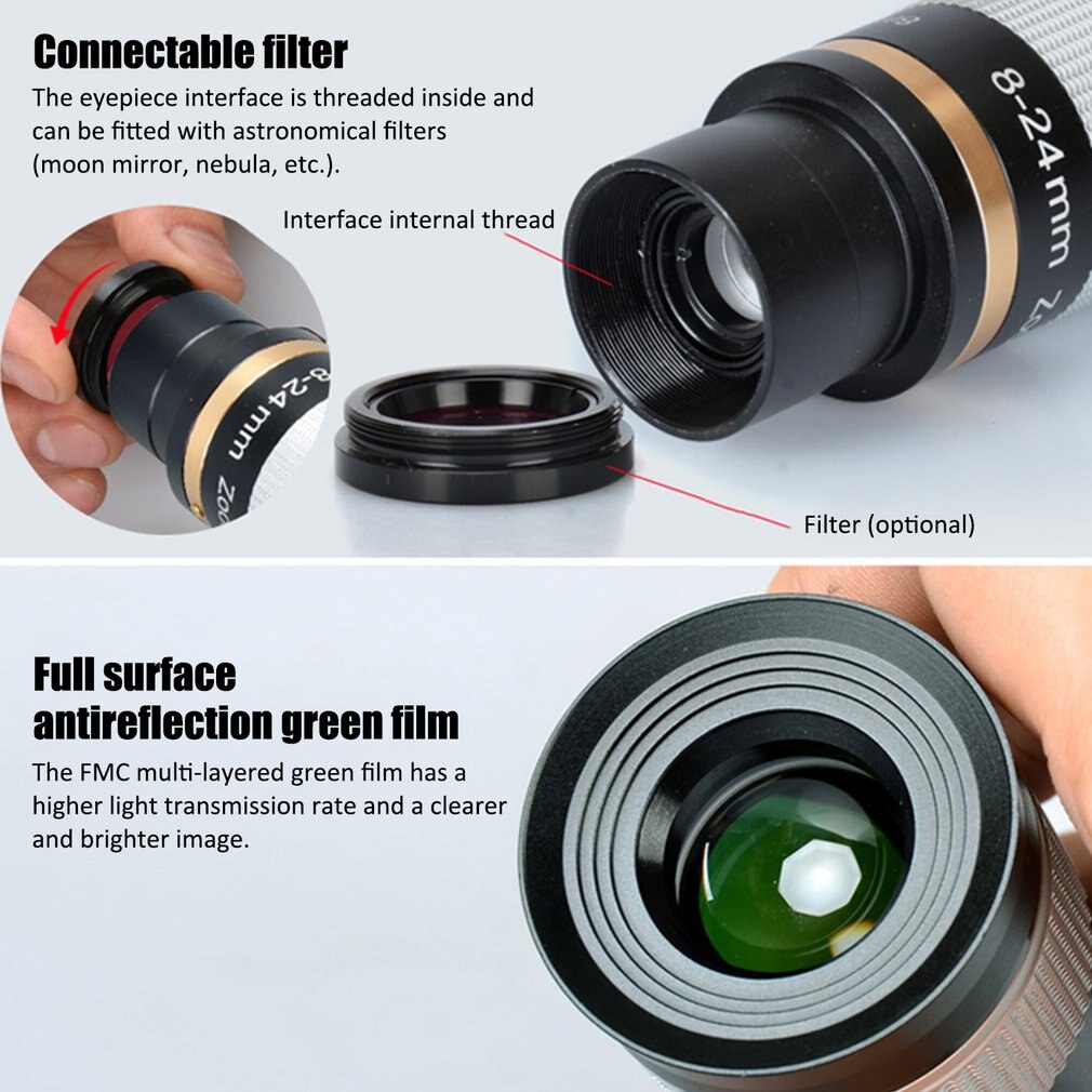 Telescoop Accessoires 8-24Mm Zoom Oculair Volledig Metalen Continue Zoom Breedband Groene Film Met Optische Glas Zoom Lens handleiding