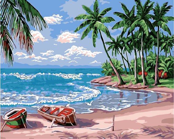HUACAN pintura al óleo por números paisaje DIY fotos por números Paisaje del mar Kits de dibujo lienzo pintado a mano decoración del hogar: SZYH6121