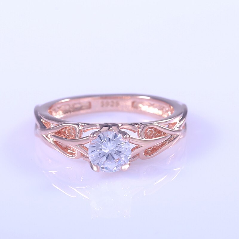 Huitan Cute Rose Gold Color Engagement Rings For Women With Heart Pattern Twig Sides Classic Solitaire Wedding Rings