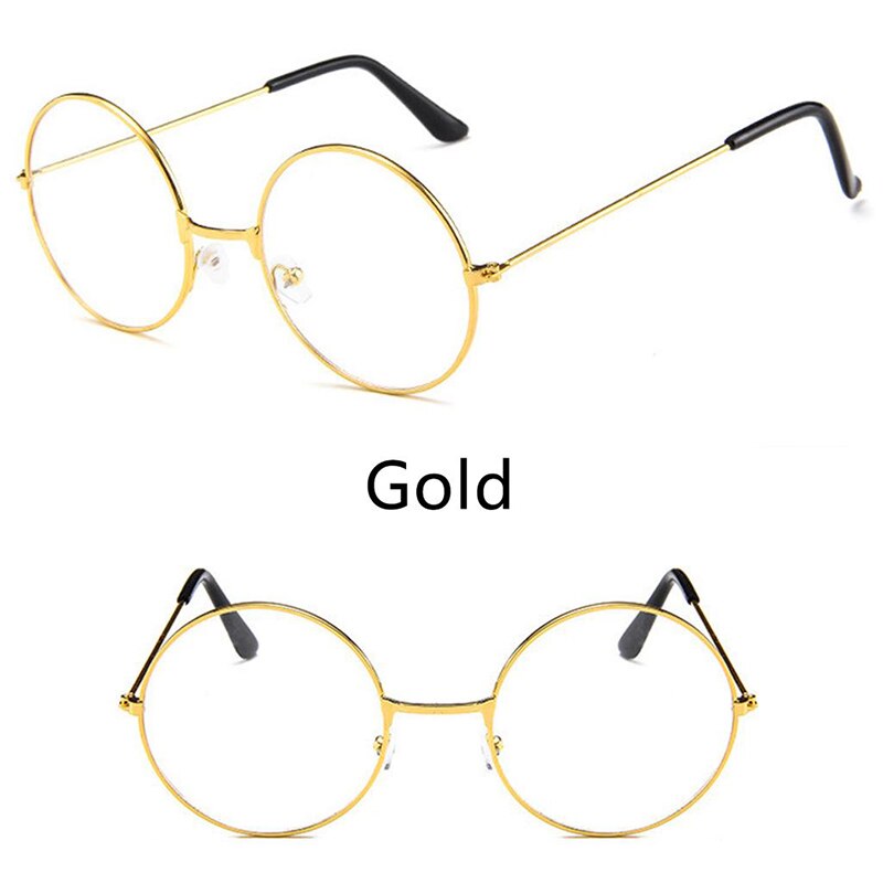 Evrfelan kvinnor män vintage runda glasögonbågar genomskinlig metall glasögonbåge svart silver guld glasögon stor båge: Guld-