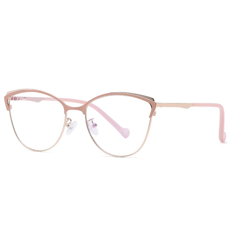 49204 Stainless Steel Eyebrow Glasses Frames Women Optical Computer Glasses: Pink