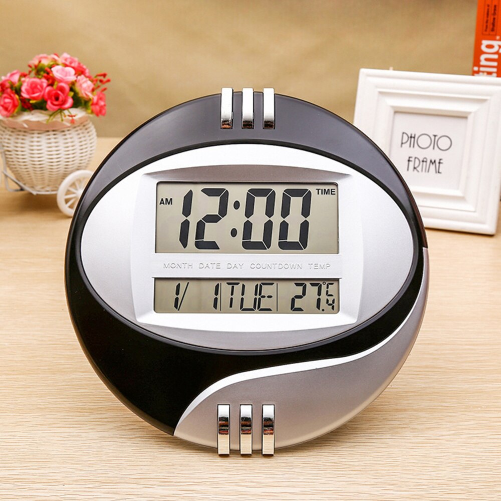 LED Large Display Digital Wall Desk Alarm Clock with Temperature and Humidity (Black)