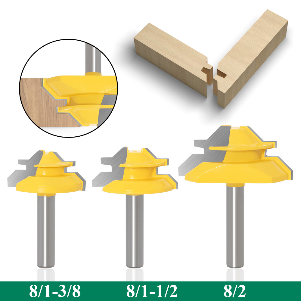 8mm Shank 45 Degree Lock Miter Router Bit Woodworking Tenon Milling Cutter Tool Drilling Milling For Wood Carbide Alloy: 3PCS