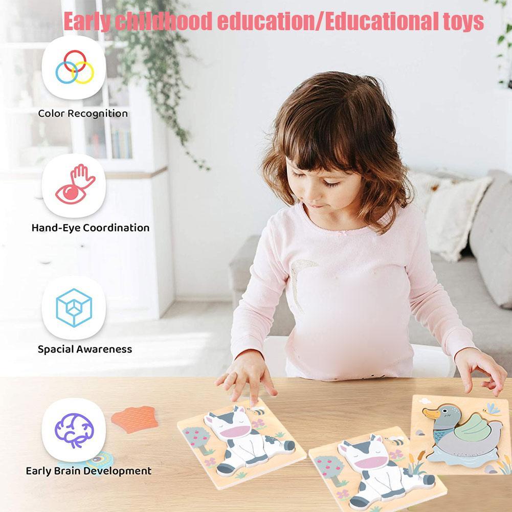 Kinderen Speelgoed Houten Puzzel Houten 3D Puzzel Voor Kinderen Baby Cartoon Dier Puzzels Educatief Speelgoed Voor 1-2-3 Jaar Oude Kinderen