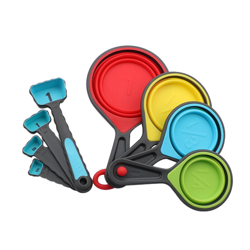 Silicone Measuring Spoons 4/8 Pcs Measuring Cup Sets Kitchen Cooking Tools Baking Accessories Kits: 8pcs blue(opp bag)