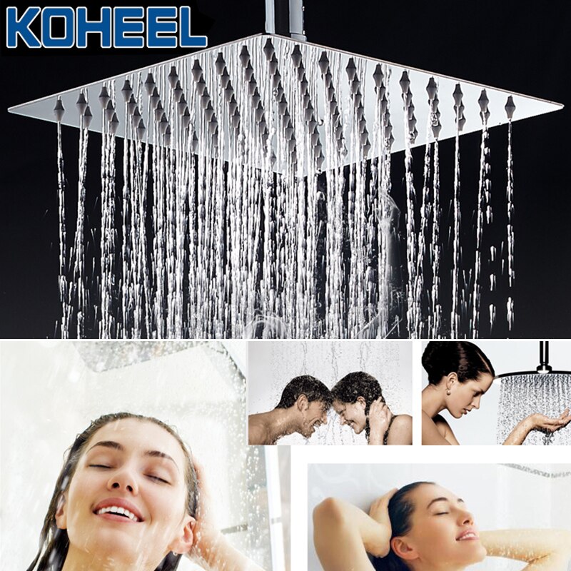 Koheel 16/12/10/8/6 Inch Vierkante Douchekop Ronde Gepolijst Chroom Rvs Badkamer Regendouche heads