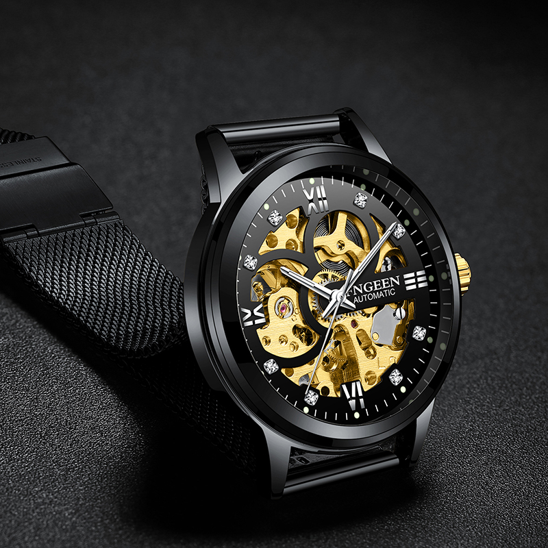 Fngeen Mechanische Horloges Mannen Skelet Mesh Klok Automatische Horloge Mannen Relogio Masculino Gouden Horloge Voor Mannen Mannelijke