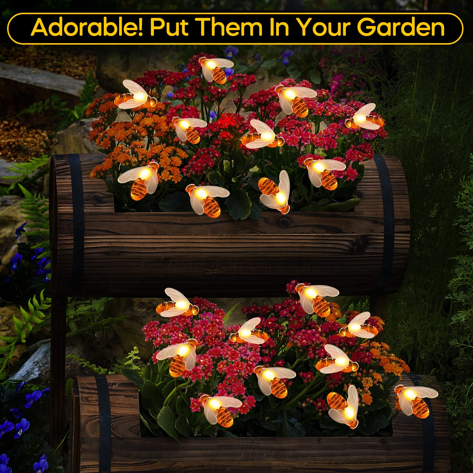 AlliLit 100 LED Solar Bee String Lampe Outdoor Lichterkette Baum Weihnachtsgirlande 8 Modi Wasserdicht Terrasse Garten Party Dekor