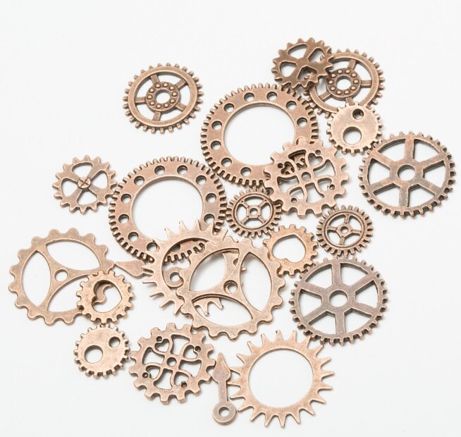 100g Metal Alloy Mixed Cogs Gears Steampunk Charms for Pendants Embellishments Antique Silver Golden and Rose Gold Color: Antique bronze