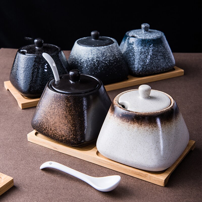 Spice Jar Ceramic Spice Box Household Kitchen Spice Jar Set Chili Jar Combination Salt Monosodium Glutamate Condiment Bottle